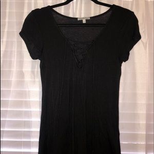 black deep v neck top with ties